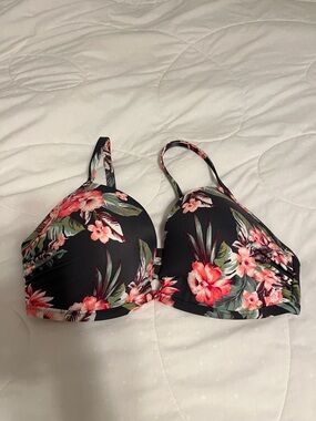 NWOT Shade & Shore Black Bra with Pink Floral Print 38D